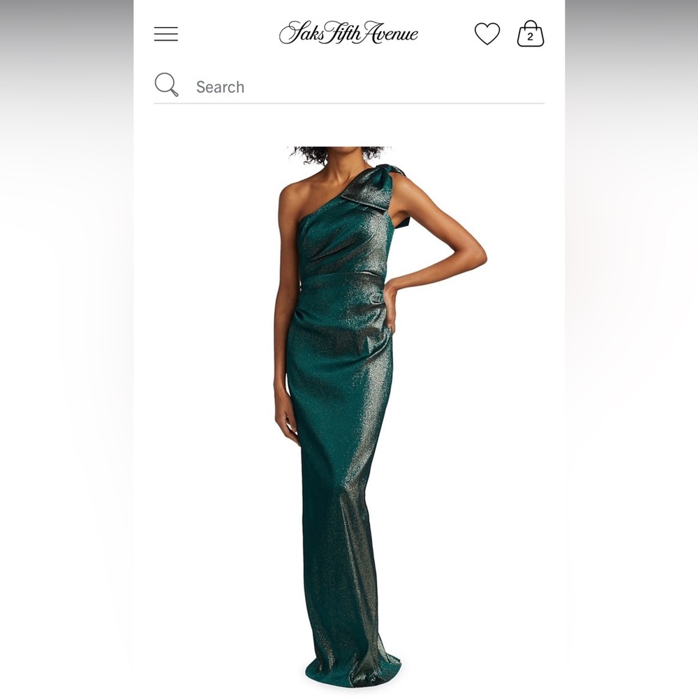 Teri Jon by Rickie Freeman- Emerald Shimmering One-Shoulder Gown- 14
